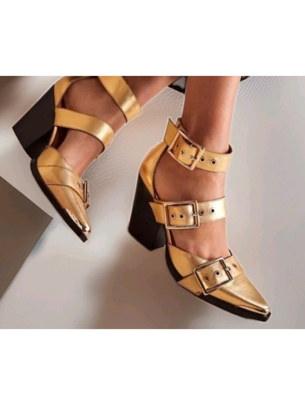 Free People X Jeffrey Campbell Hendrix Heels Gold Pointed Toe  Leather Shoes  10